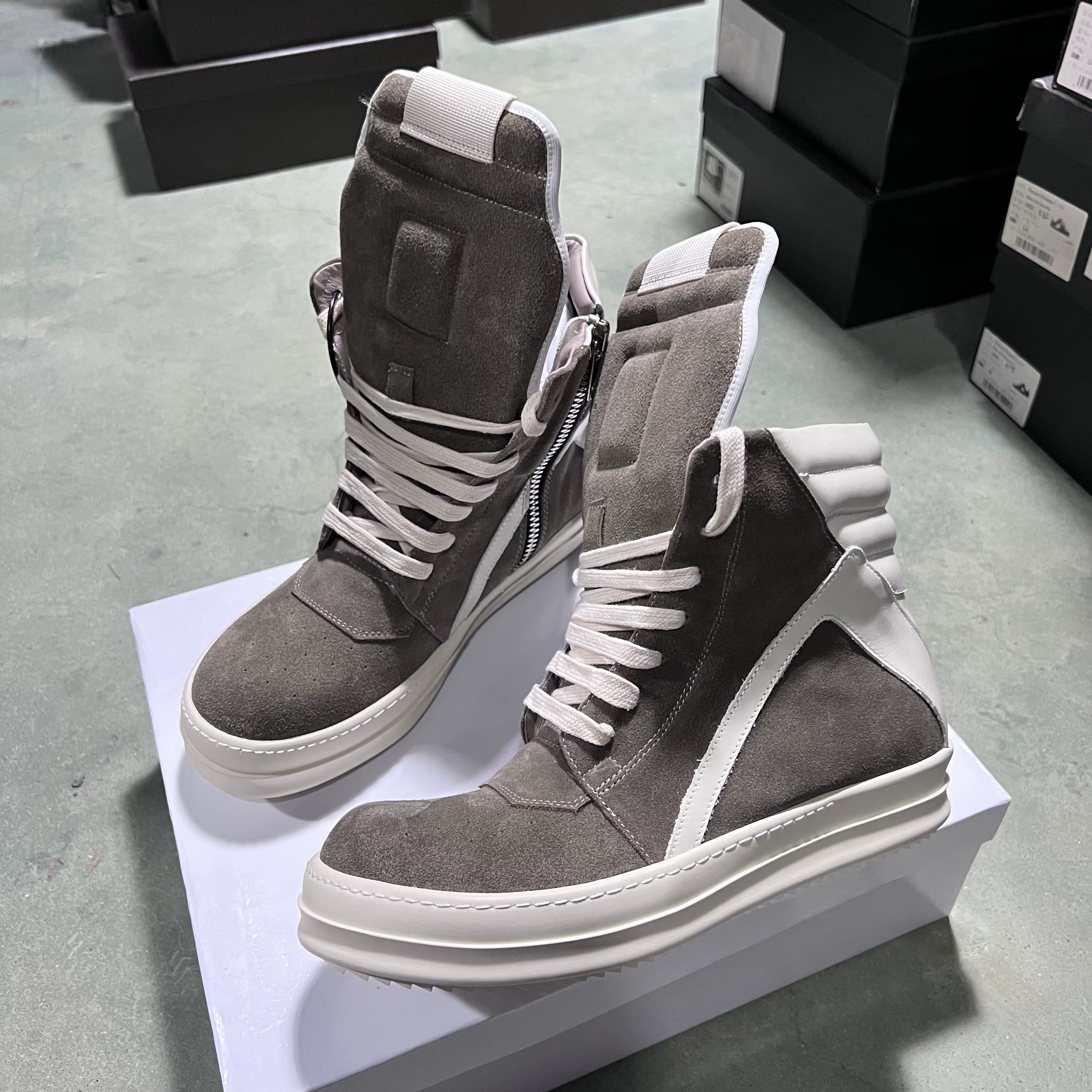 Marque décontracté hommes chaussure haut femmes Sneaker qualité marron Geobasket vache daim fermetur