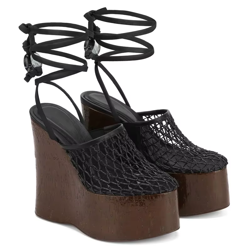 Plate-forme grille croix liée sandales Sexy ronde Slingback ceinture boucle nouveautés mode femmes c