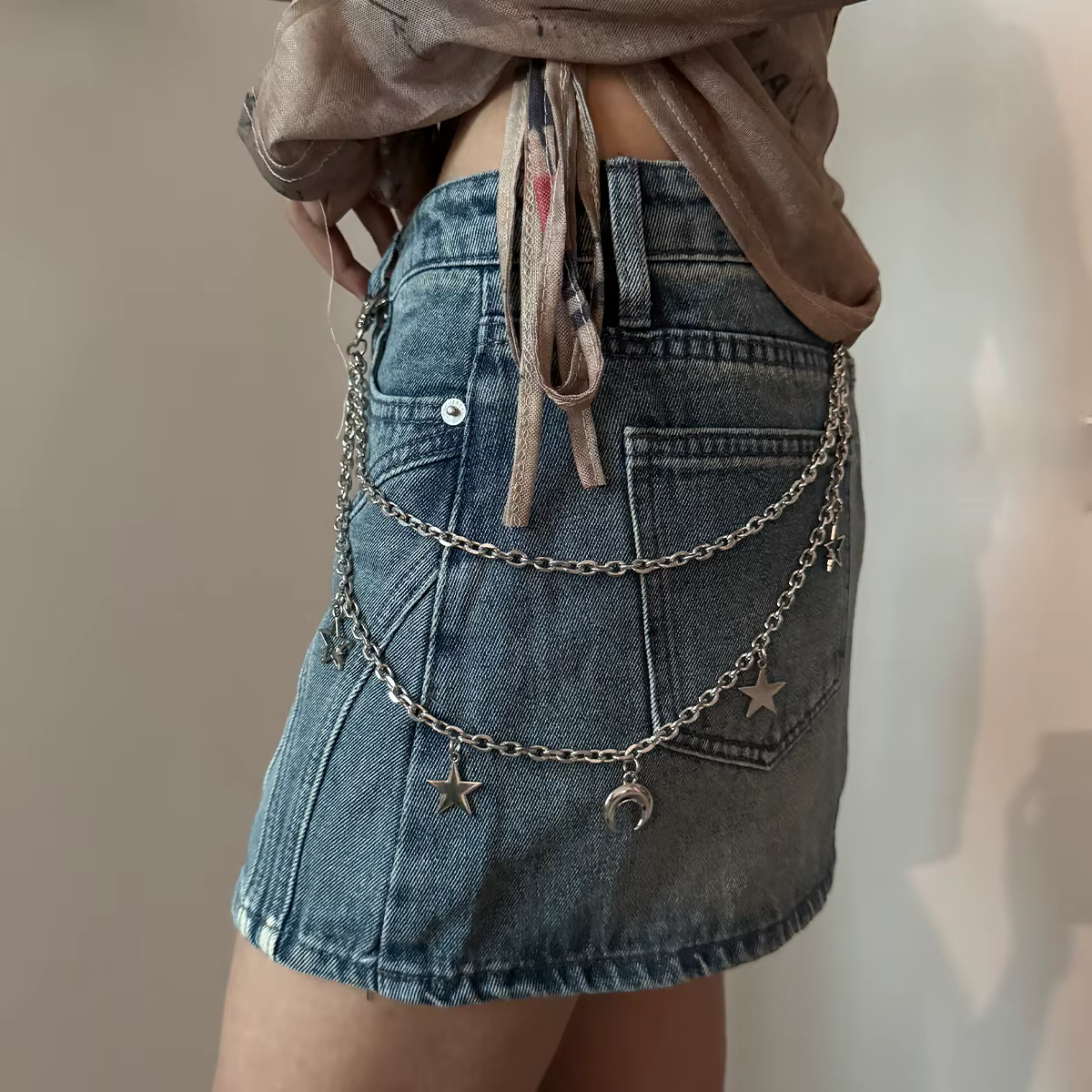 Ceintures en chaîne pour jean, Style Harajuku Street Hip-Hop Y2k, chaîne de taille Double couche per