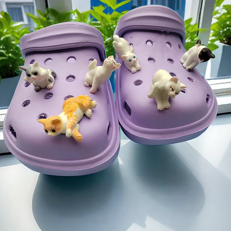 Charms de chaussures chats 3D pour femmes et filles, sabots de décoration de chaussures stéréo brico