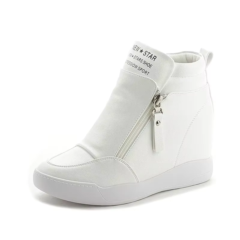 Baskets montantes à plateforme compensée en cuir véritable pour femmes, chaussures rondes Parker, à 