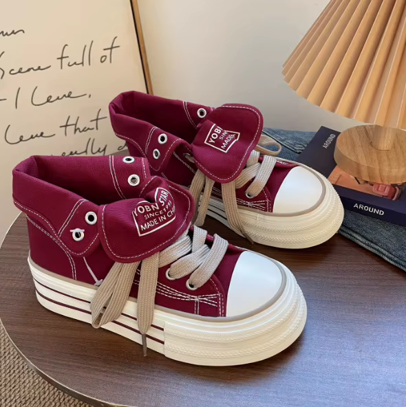 Chaussures montantes en toile pour femme, portables de deux façons, style décontracté rétro, très te