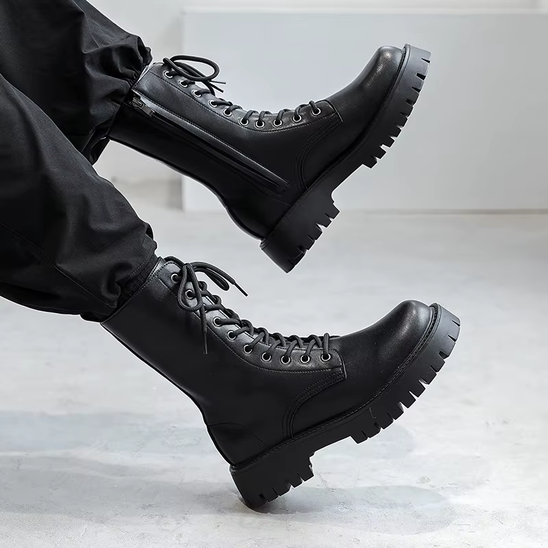 Homme En Cuir Véritable Bottes De Moto Mode Fête Robe de Nuit Noir Chaussures montantes Bottes de Co