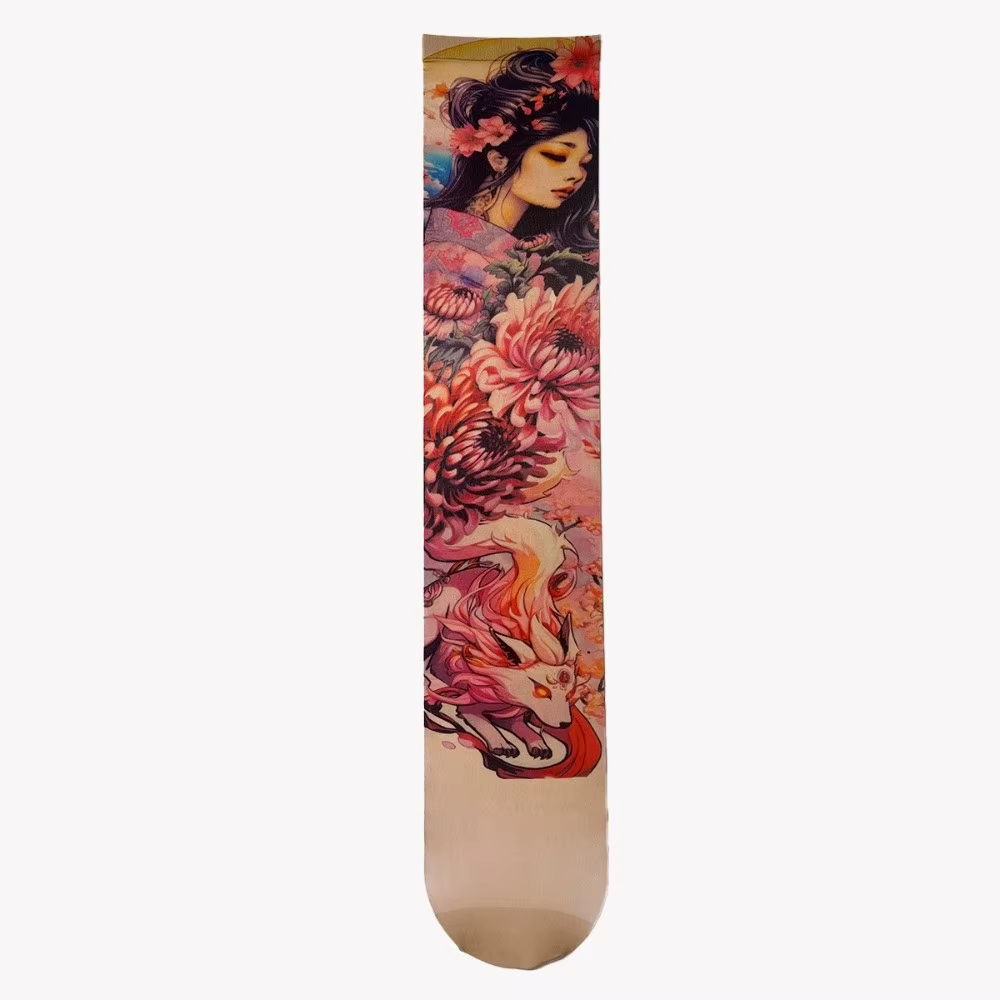 Chaussettes de sport élastiques et respirantes style japonais motif serpent, protection UV, fines, a