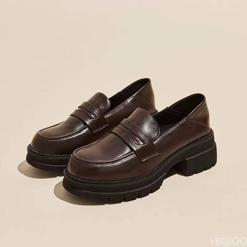 Chaussures en cuir décontractées pour femmes, escarpins à semelles épaisses, couleur unie, mocassins