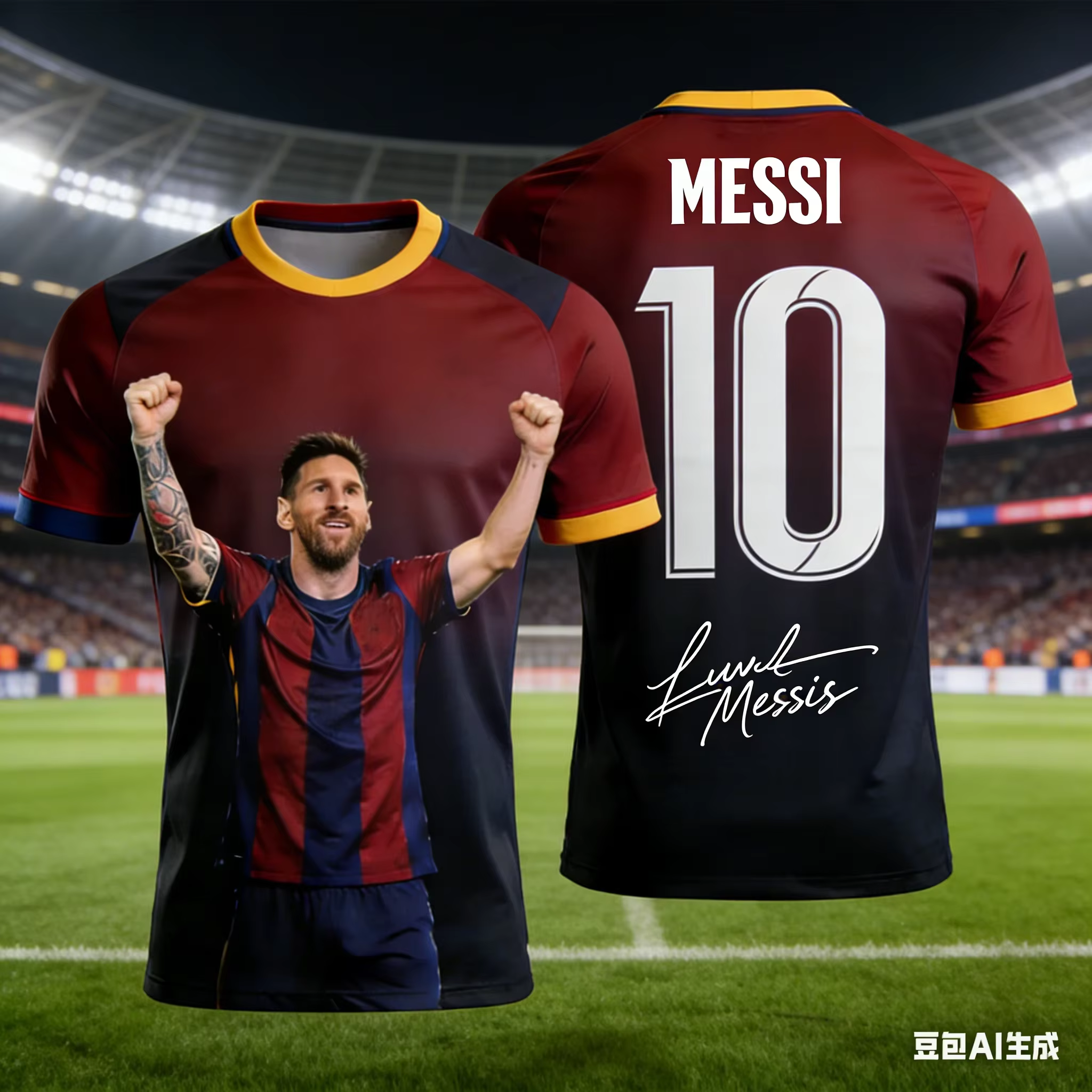 Inter Miami Hip Hop Streetwear Messi No.10 Maillot de football noir or brillant Impression 3D sur to