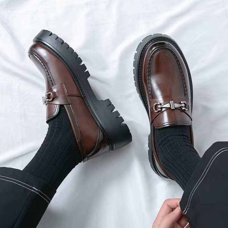 Marque en cuir sans lacet chaussures épaisses mocassins originaux décontractés hommes mode affaires