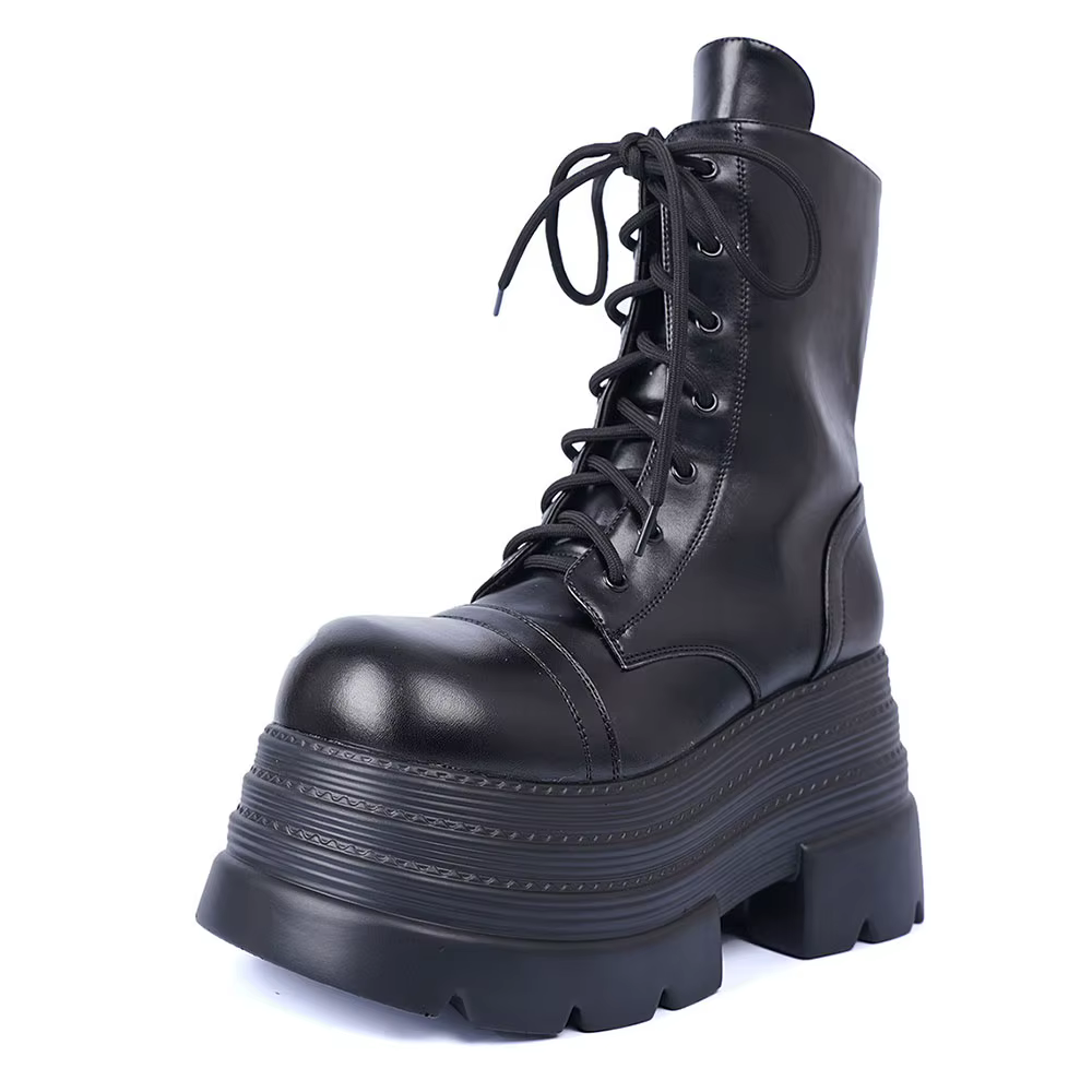 Bottes gothiques mi-mollet pour femmes, bottes De moto d'automne, chaussures en cuir Punk à la mode,