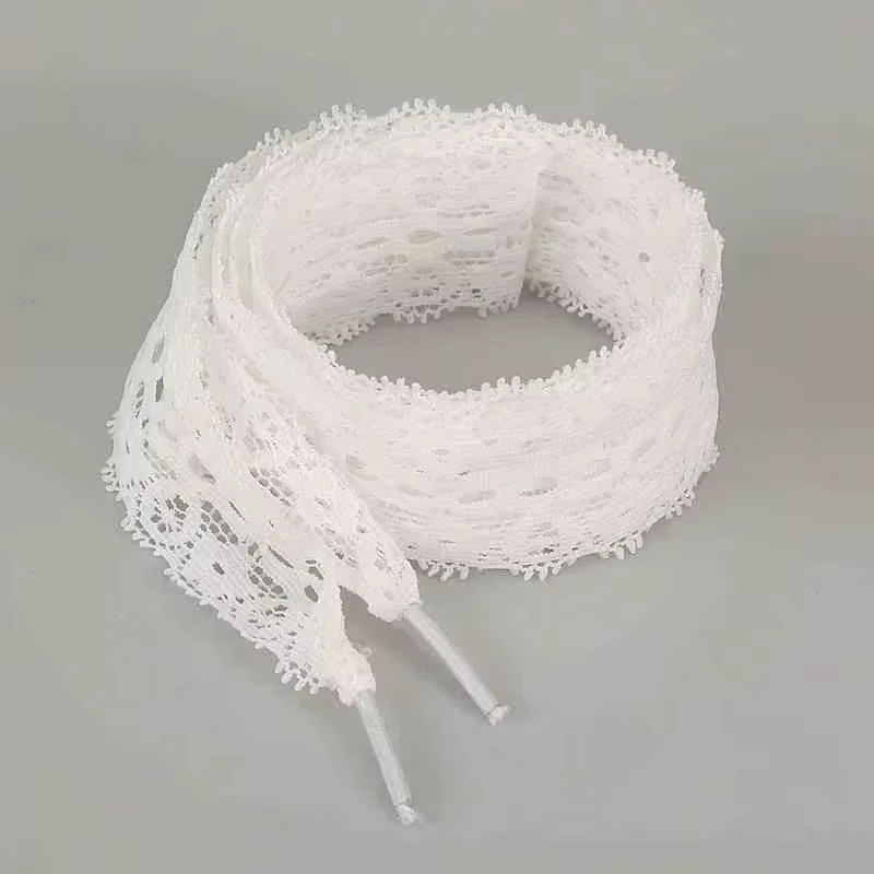 1/4 paires fantaisie dentelle 3CM de large lacets plats baskets femmes chaussures décontractées noir
