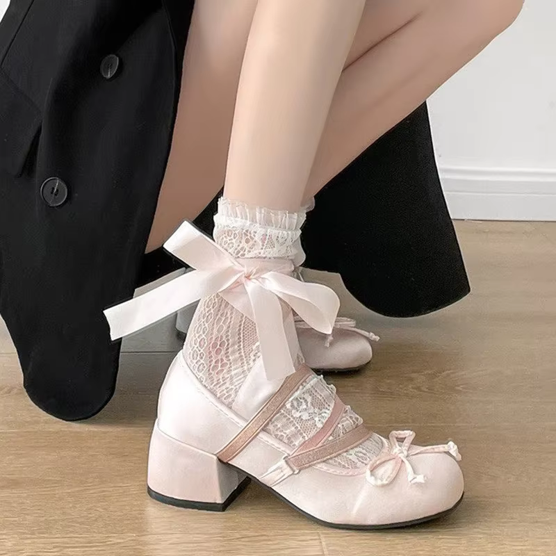 Lolita – chaussures à lanières croisées roses à bout rond pour femmes, chaussures à talons moyens av