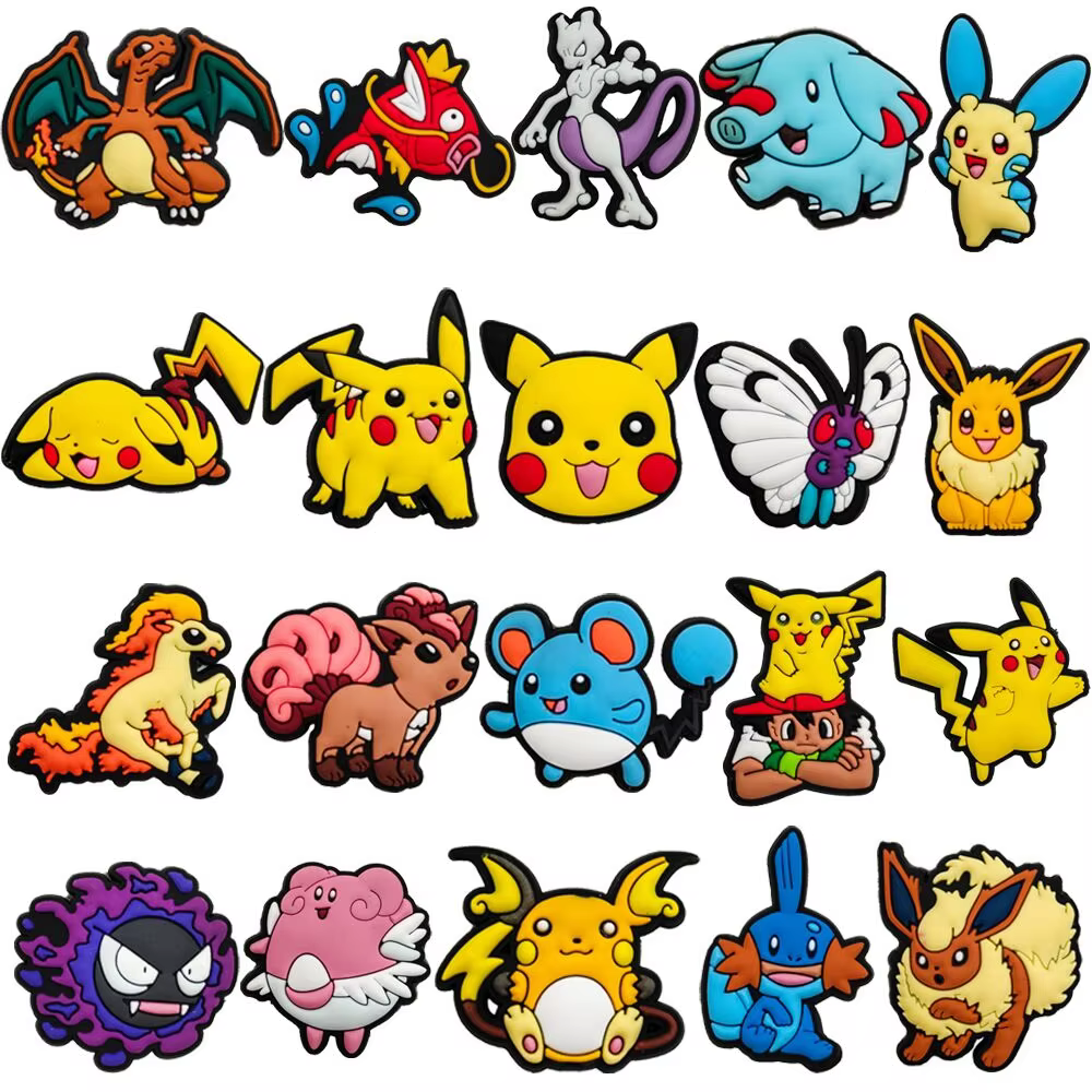 Accessoires de décoration pour chaussures en plastique souple DIY, motif Pikachu Pokémon de dessin a