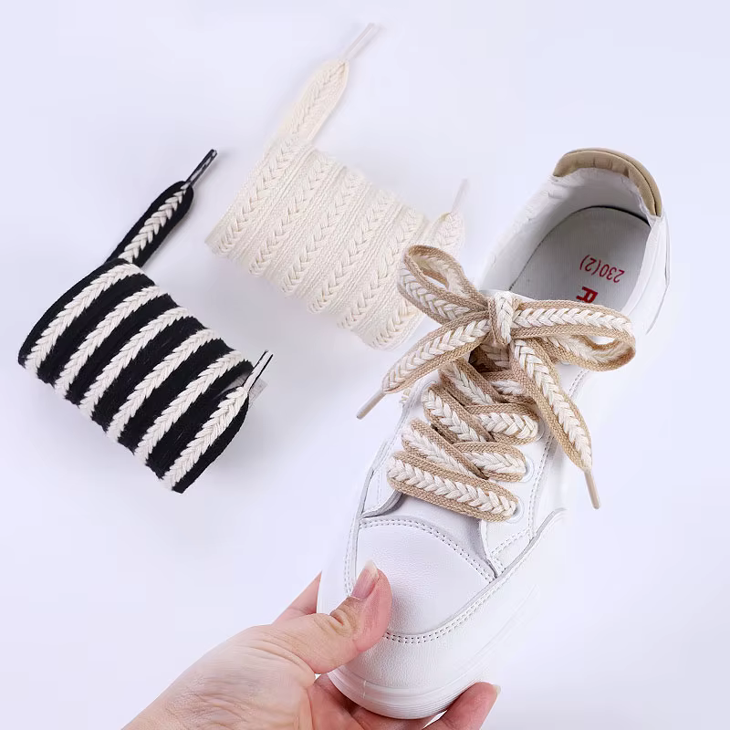Lacets d'oreille de blé plat pour baskets torsadées tresses guimauve lacet coloré toile de coton tis