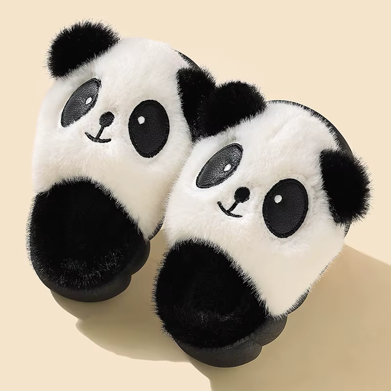 Pantoufles d'hiver en fourrure de Panda de dessin animé pour enfants, pantoufles d'intérieur antidér