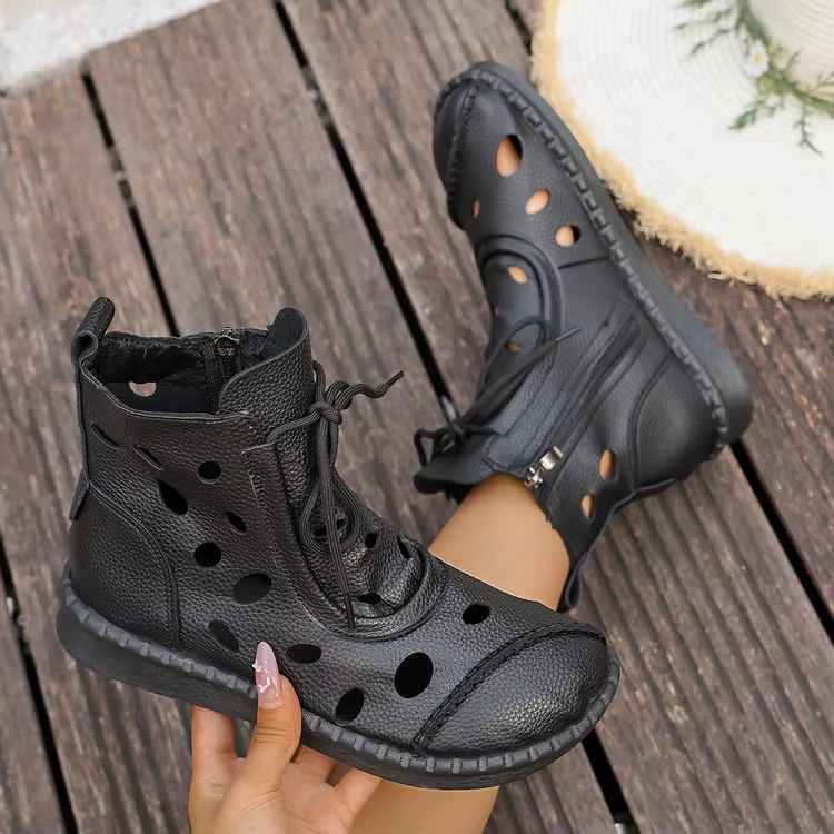 Bottes courtes décontractées et fraîches pour femmes, Style romain, ajourées, respirantes, à semelle