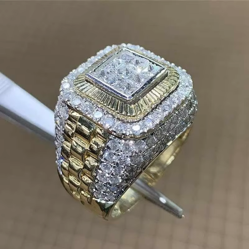 Bague Hip Hop Incrustée de Charbon pour Homme et Femme, Bijoux de Mariage, Document en Or Dominateur
