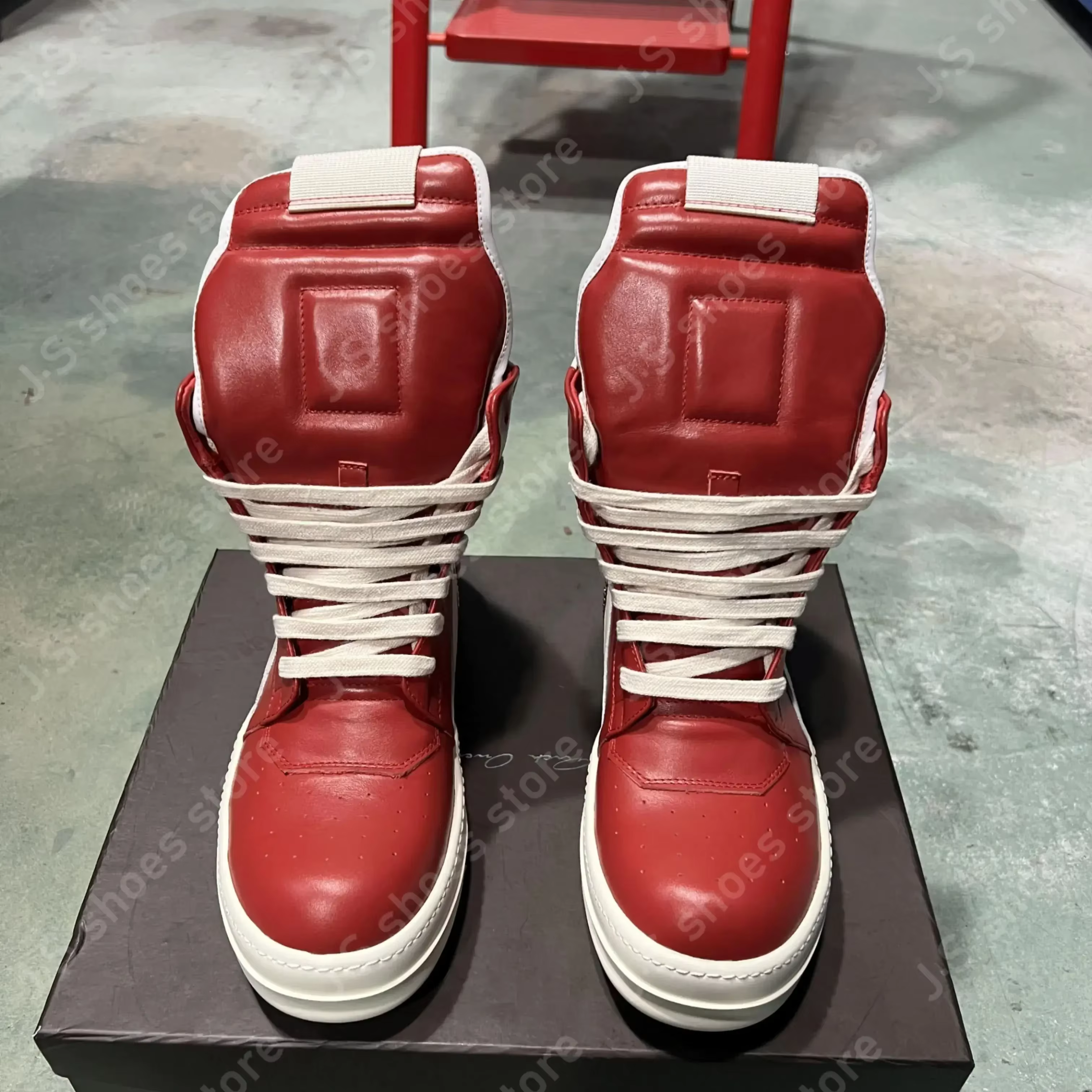R-o classique botte en cuir rouge chaussure haute rétro hommes Sneaker fermeture éclair femmes chaus