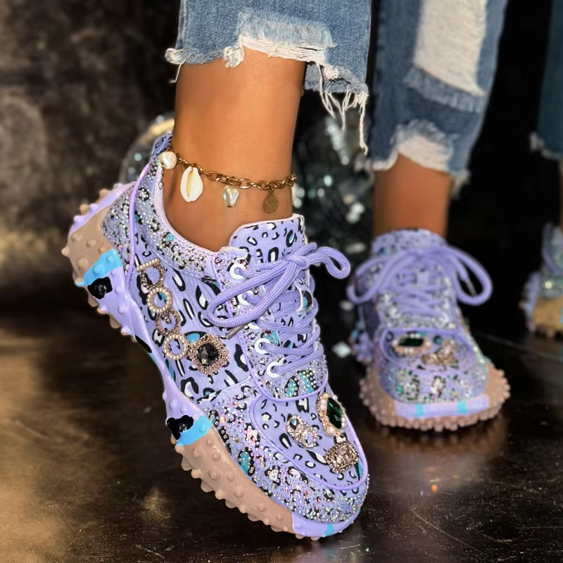 Baskets basses de luxe pour femme, incrustées de diamants, polyvalentes, style Dad Sneakers, sportiv
