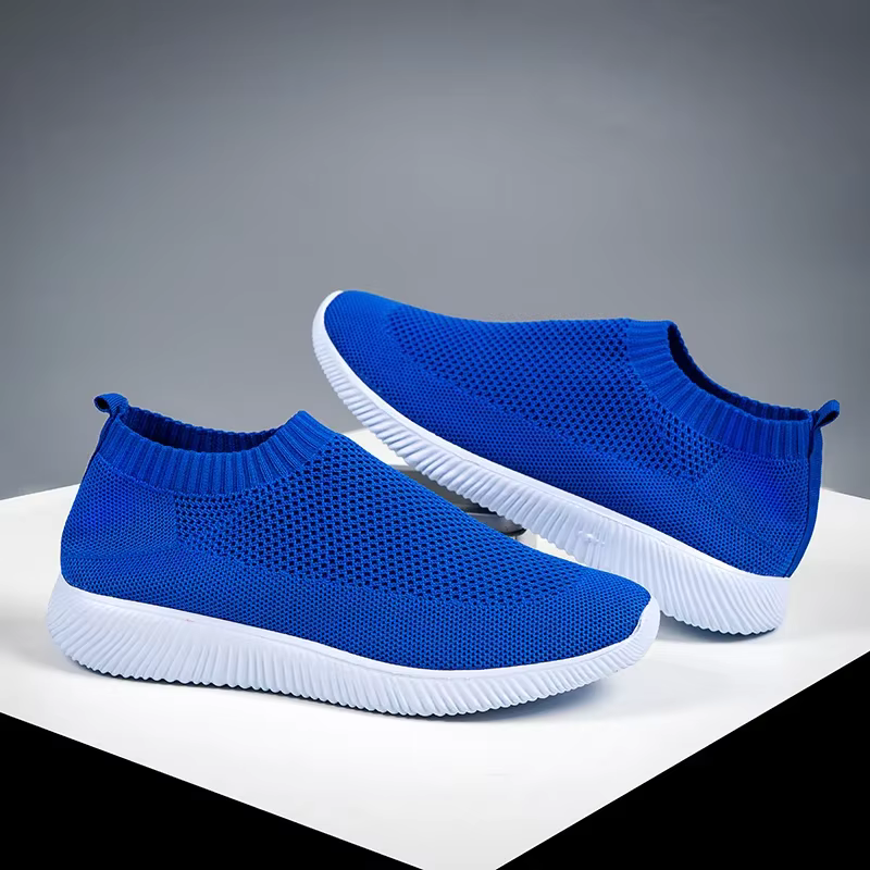 Baskets tricotées pour femmes, chaussures décontractées en maille respirante à enfiler, talons plats