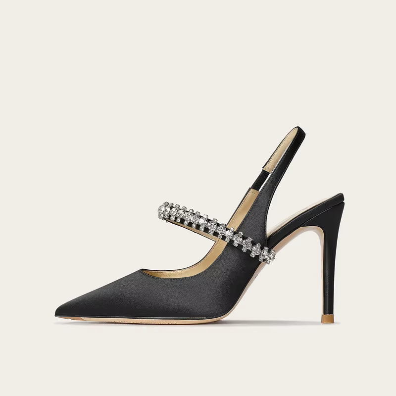 Grande taille 32-45 femmes chaussures nouveau diamant d'eau talon mince pointu talons hauts bandeau 