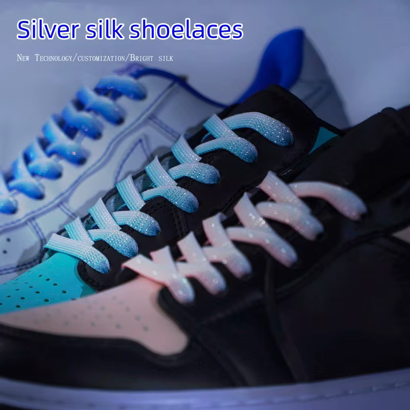 Lacets de Chaussures Plats à Paillettes Dégradées, Métalliques, Brillants, Argentés, Colorés, Scinti