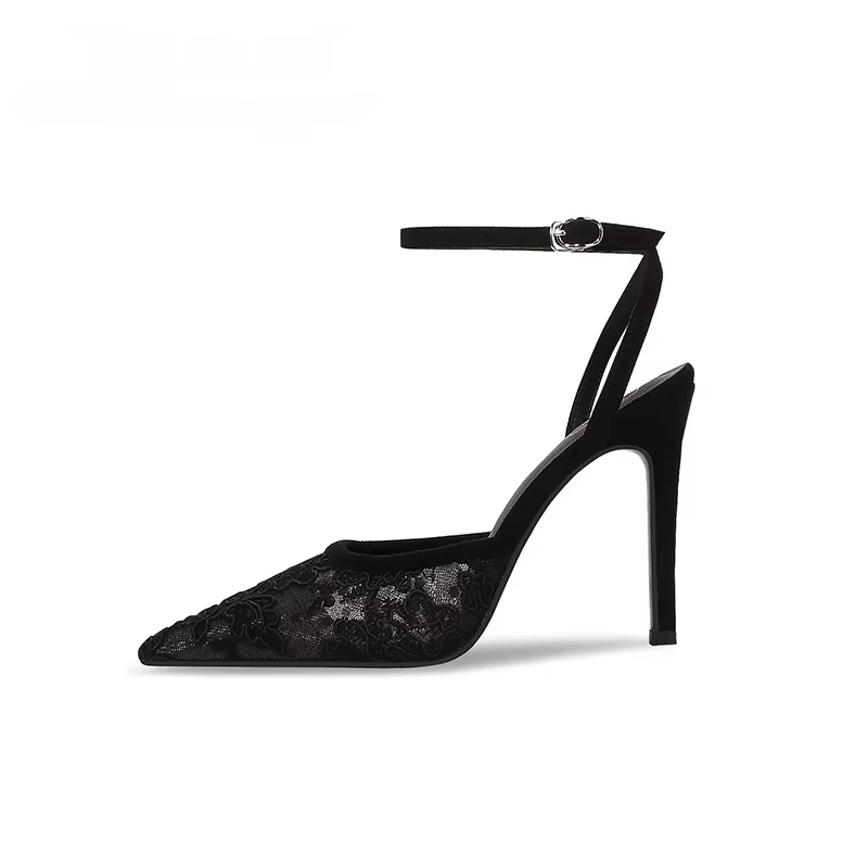 Mode luxe talons hauts femmes Sexy dentelle sandales maille broder élégant pointu dames Slingback fê
