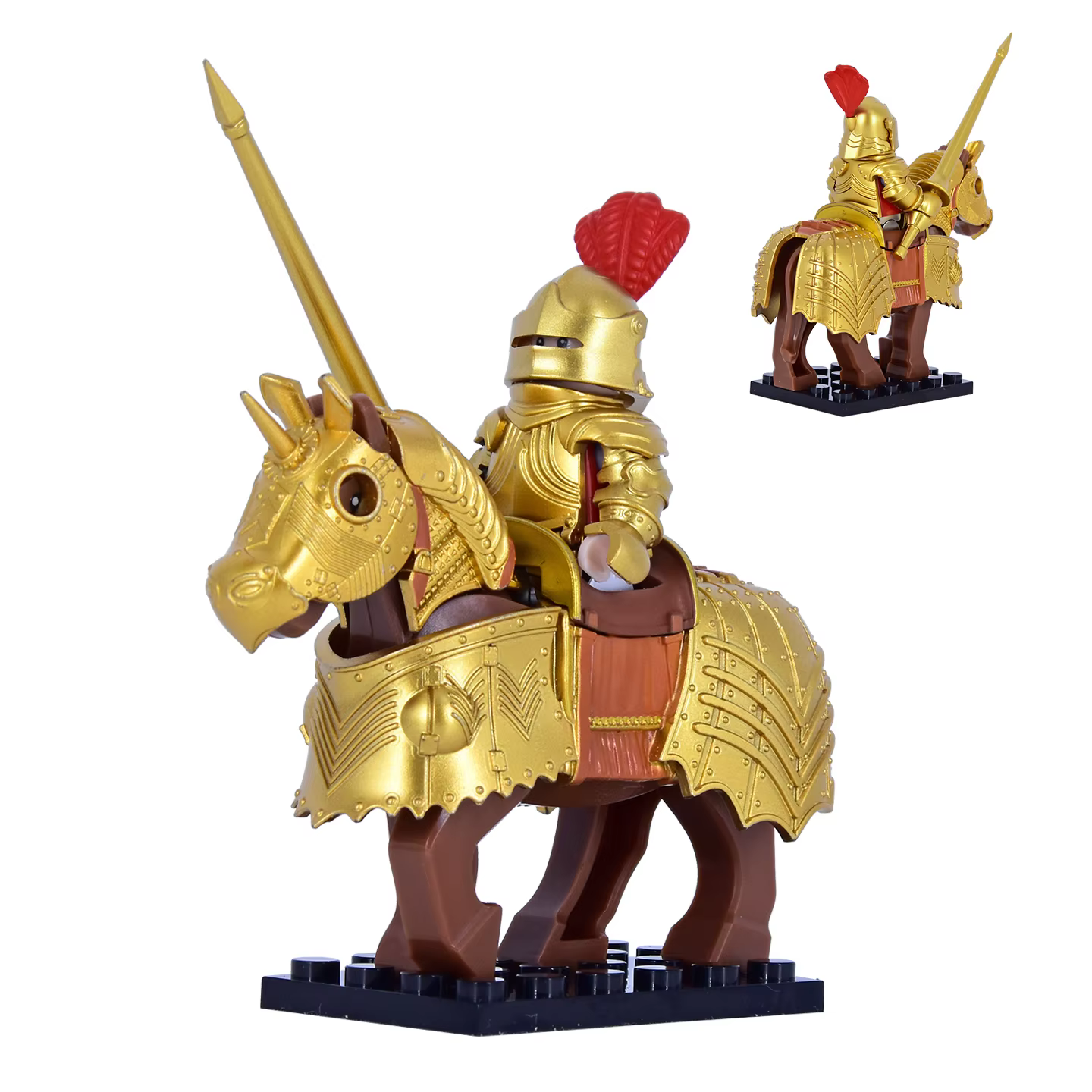Jouet de construction de chevalier sur cheval de guerre, style gothique, plusieurs couleurs, armure 