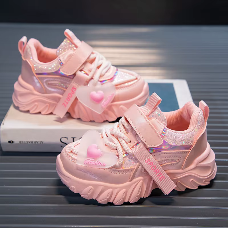 Chaussures de sport non ald brillantes pour filles, baskets de course pour enfants, chaussures décon
