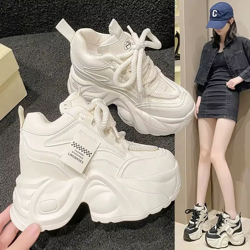Chaussures pour femmes, style 'dad shoes', montantes, à semelle épaisse, augmentant la taille de 9 c