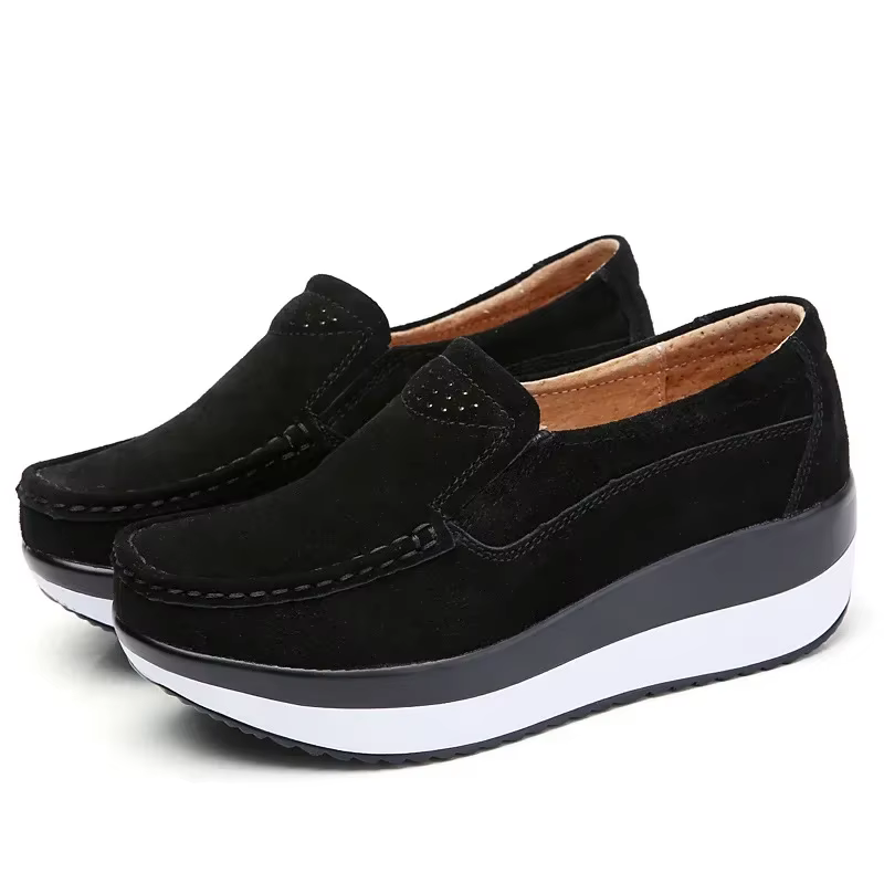 Chaussures plates à plateforme pour femmes, mocassins à semelle épaisse en daim et cuir, mocassins c