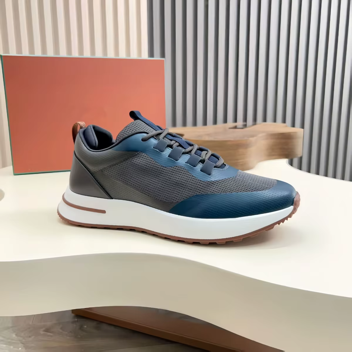 Nouvelles baskets décontractées pour hommes en maille et cuir patchwork, chaussures de course basses