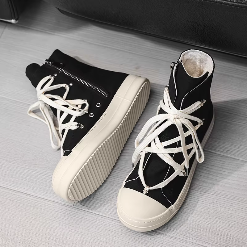 Bottes montantes en toile noire au design classique pour hommes et femmes, chaussures décontractées