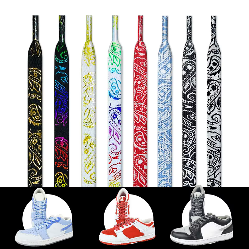 Dorure lacets de chaussures plats lacets de fleur de cajou pour baskets peint à la main sport décont