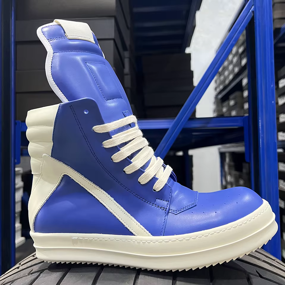 Marque blanc plate-forme haut Premium Sneaker RO chaussures dernier modèle bleu cuir fermeture éclai