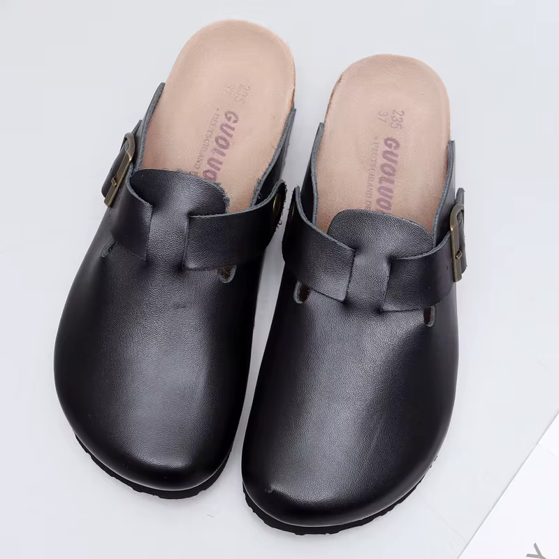 Pantoufles en cuir PU pour hommes et femmes, nouvelles chaussures en liège, sandales classiques, Par