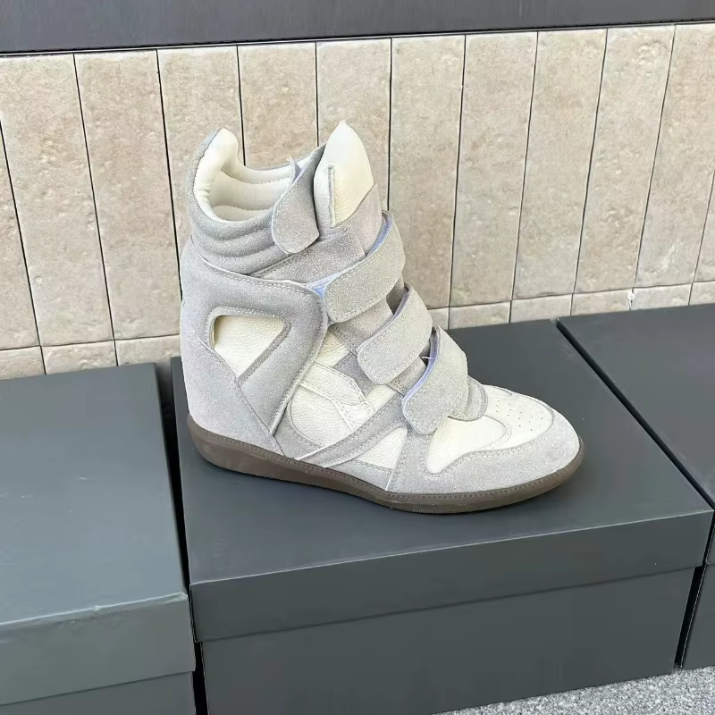 Baskets compensées tendance en cuir véritable pour femme, à semelle épaisse, style bottines, avec re