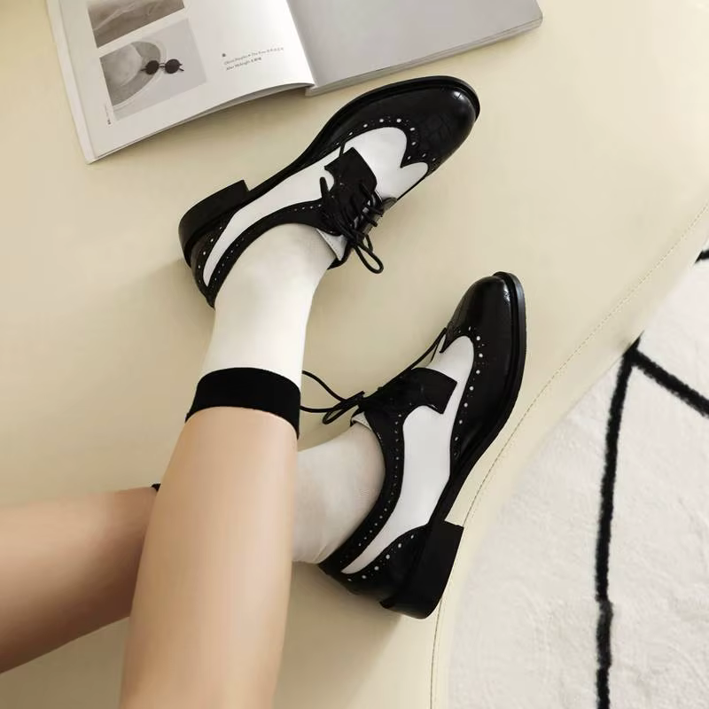 SIMLOVEYO Design chaussures plates pour femme bout rond à lacets couleur mixte respirant Oxford chau