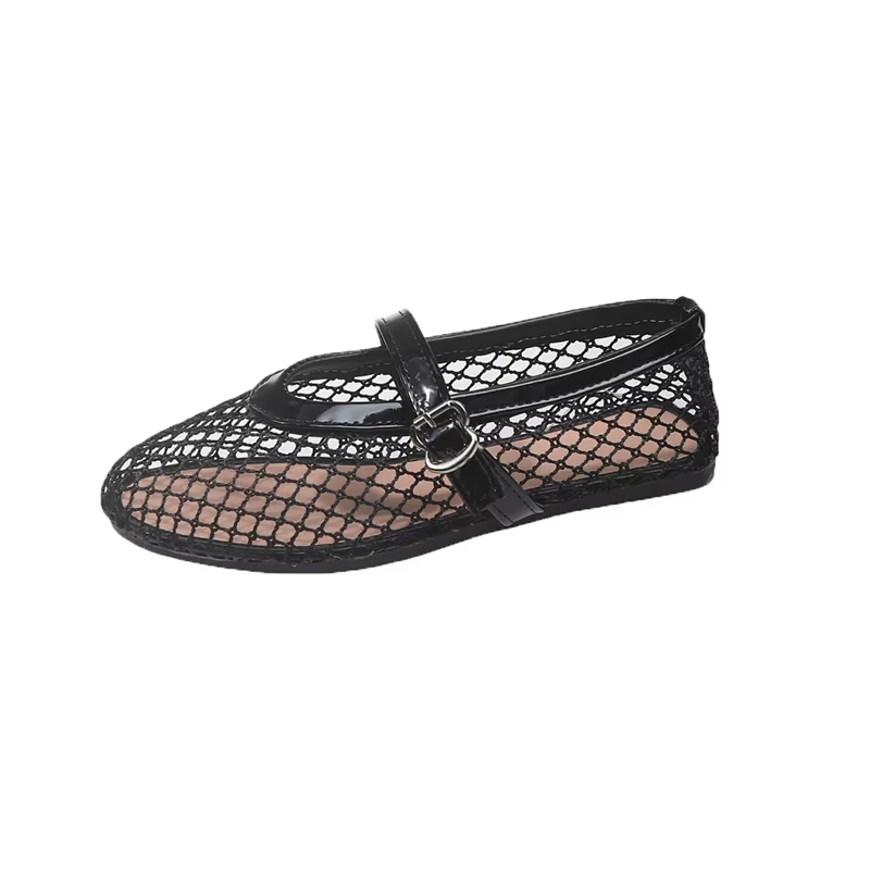 Chaussures de Ballet en maille pour femmes, sandales plates respirantes à bout rond et bouche peu pr