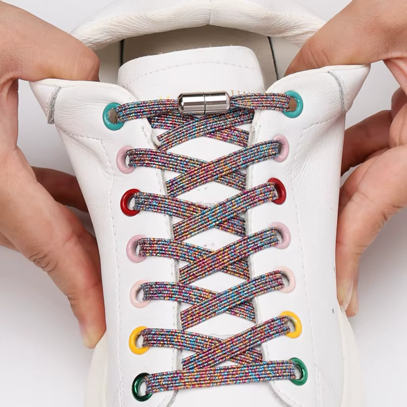 Lacets élastiques colorés sans nœuds, lacets plats rapides pour chaussures de sport pour enfants et