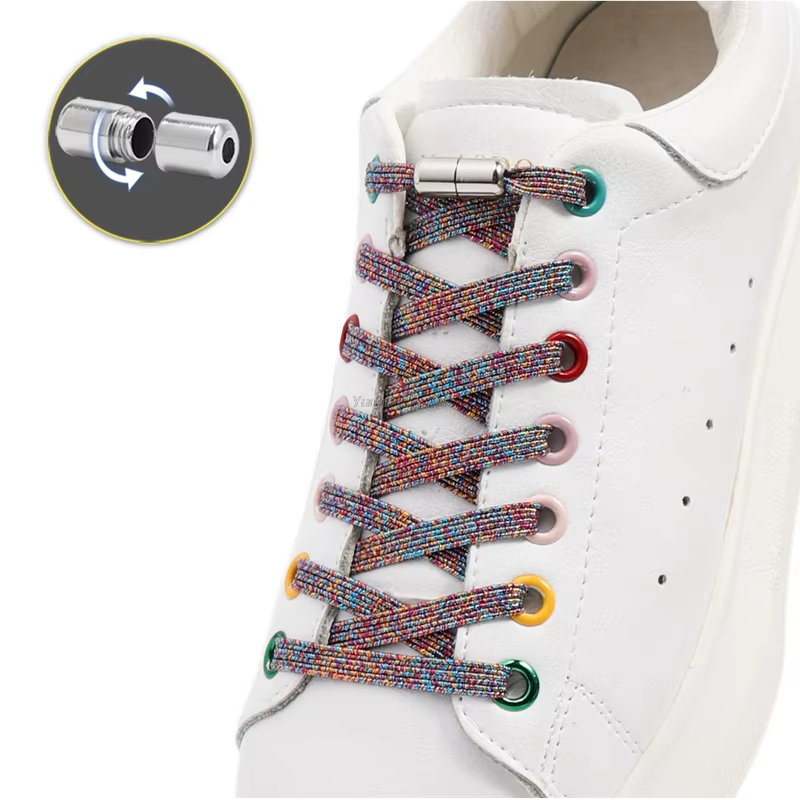 Lacets élastiques colorés sans nœuds, lacets plats rapides pour chaussures de sport pour enfants et