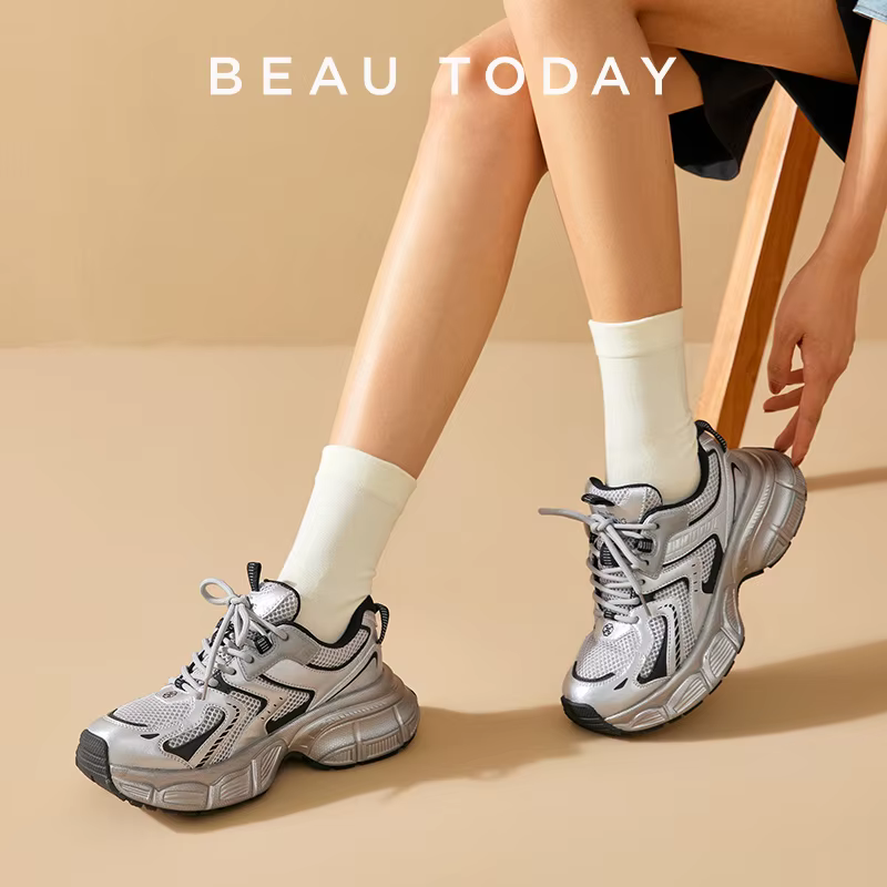 BEAUTODAY-Baskets épaisses en maille respirante pour femmes, chaussures de sport, faites à la main, 