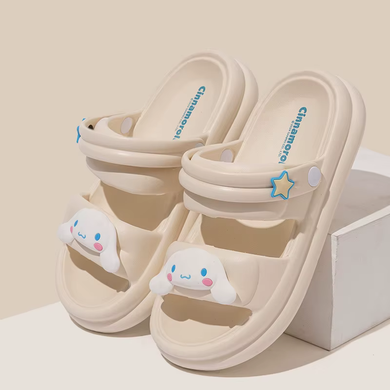 Sandales plates Sanrio Cartoon, sandales confortables pour femmes, antidérapantes, 2-en-1, pour inté