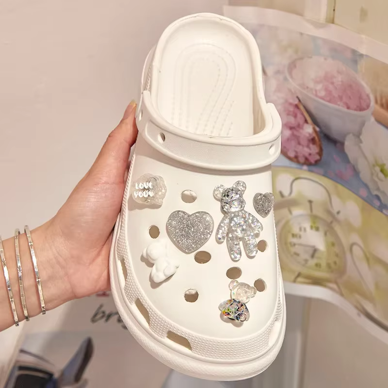 Breloques pailletées en PVC pour décoration de chaussures, baskets, pantoufles, accessoires pour enf