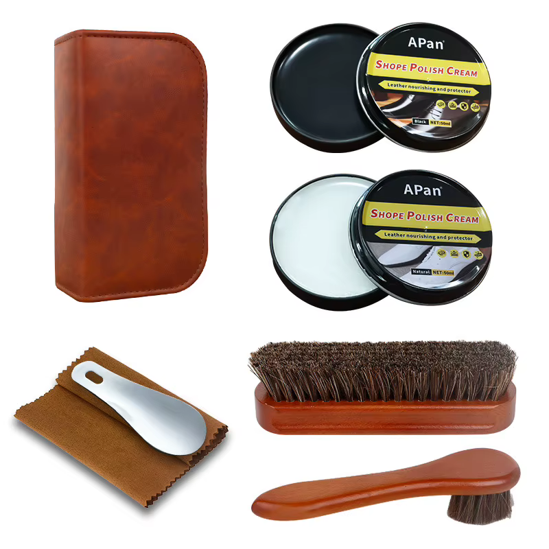 Kit d'entretien pour chaussures, sacs et vestes en cuir vintage, 6 pièces, avec brosse à cirage, chi