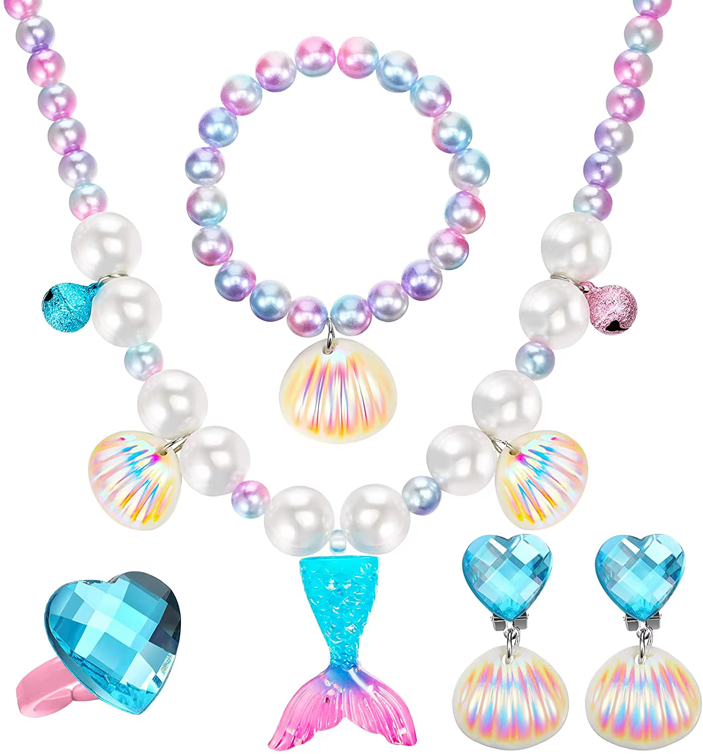 Ensemble de colliers et boucles d'oreilles en forme de sirène, cadeaux d'anniversaire pour filles, c