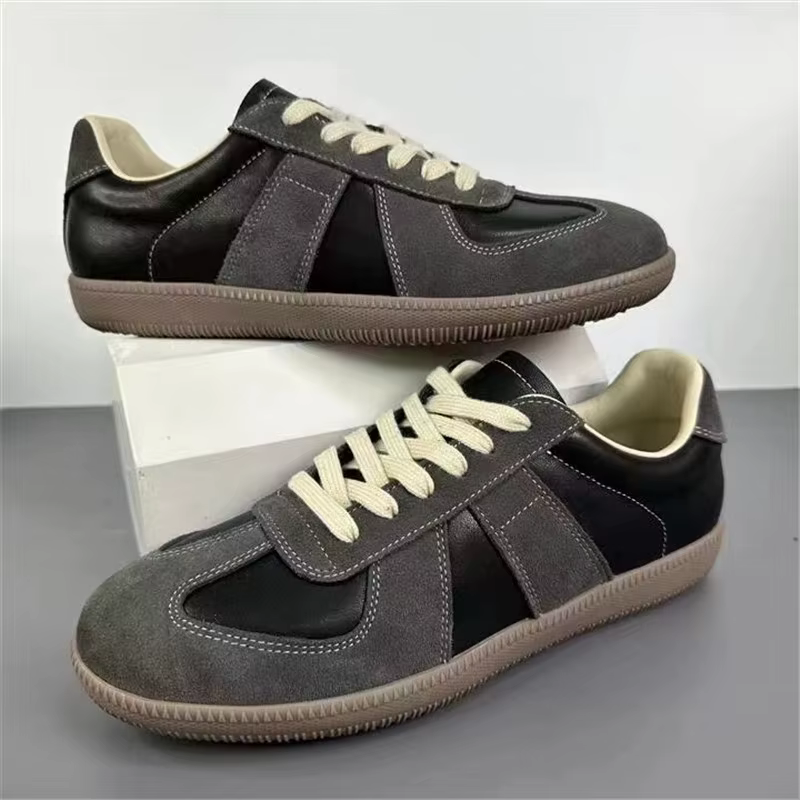 2025 Designer Hommes Baskets Vintage Noir Véritable Cuir De Vachette Chaussures Décontractées À Lace
