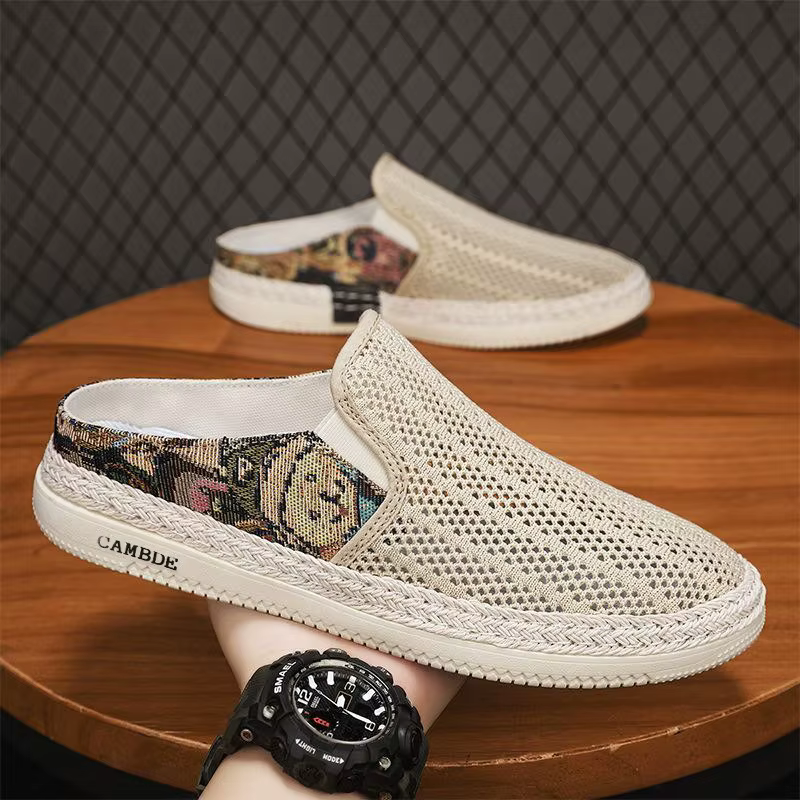 Chaussures pour hommes en maille, demi-chaussons tendance, décontractées, à bout rond, légères, resp