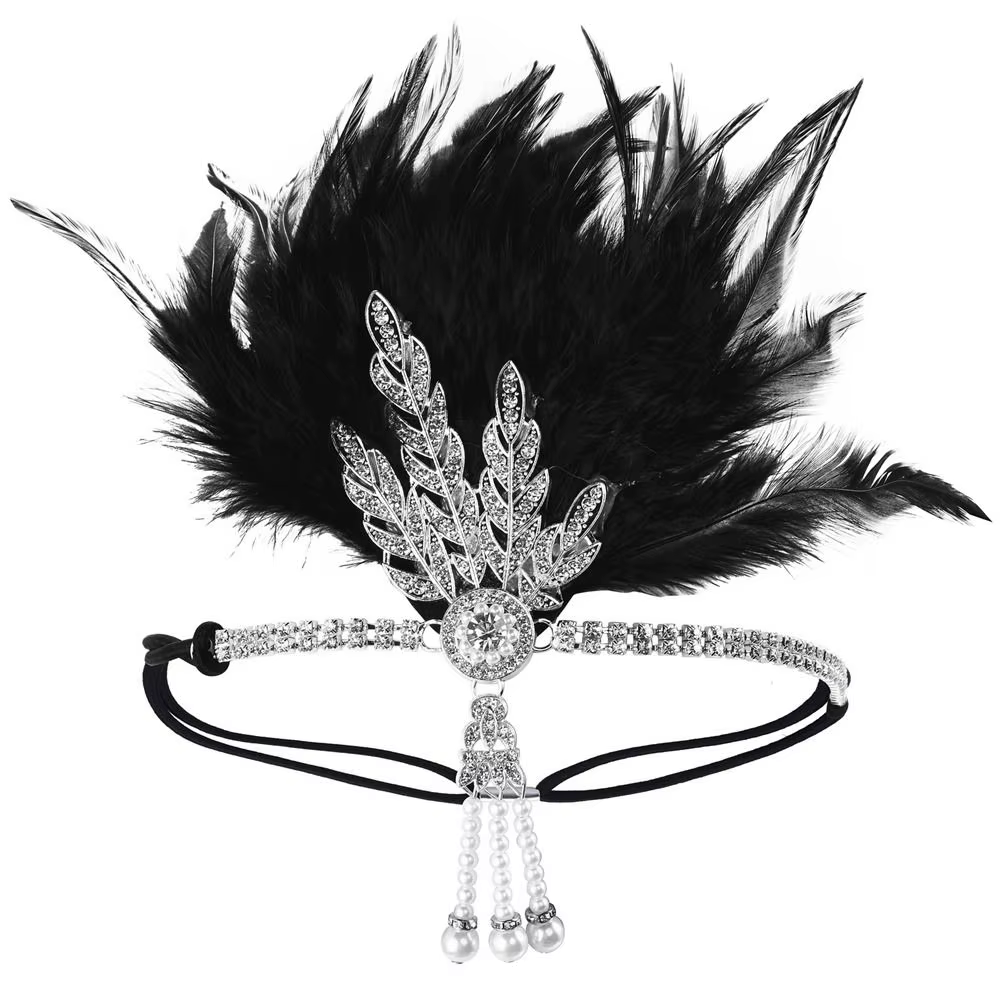 Robe de cosplay Gatsby, couvre-chef en plumes et diamants, bandeau de style coréen, accessoires de f