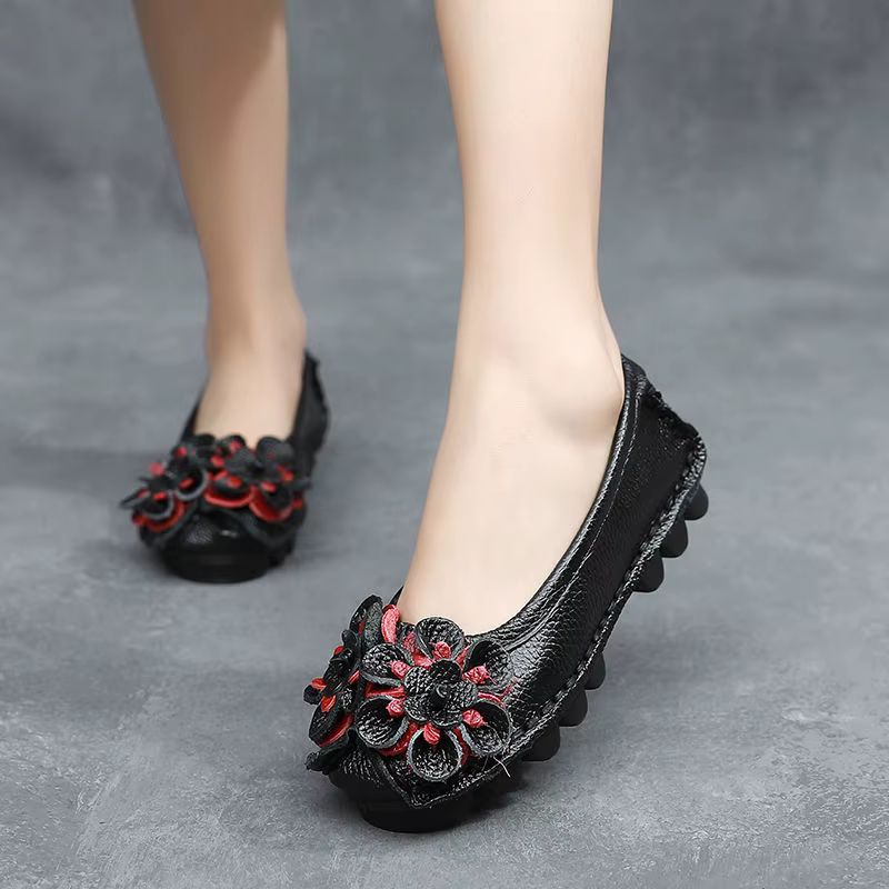 Mocassins Verts Antichoc en Cuir group pour Femme, Ballerines Souples à Enfiler, Chaussures de March