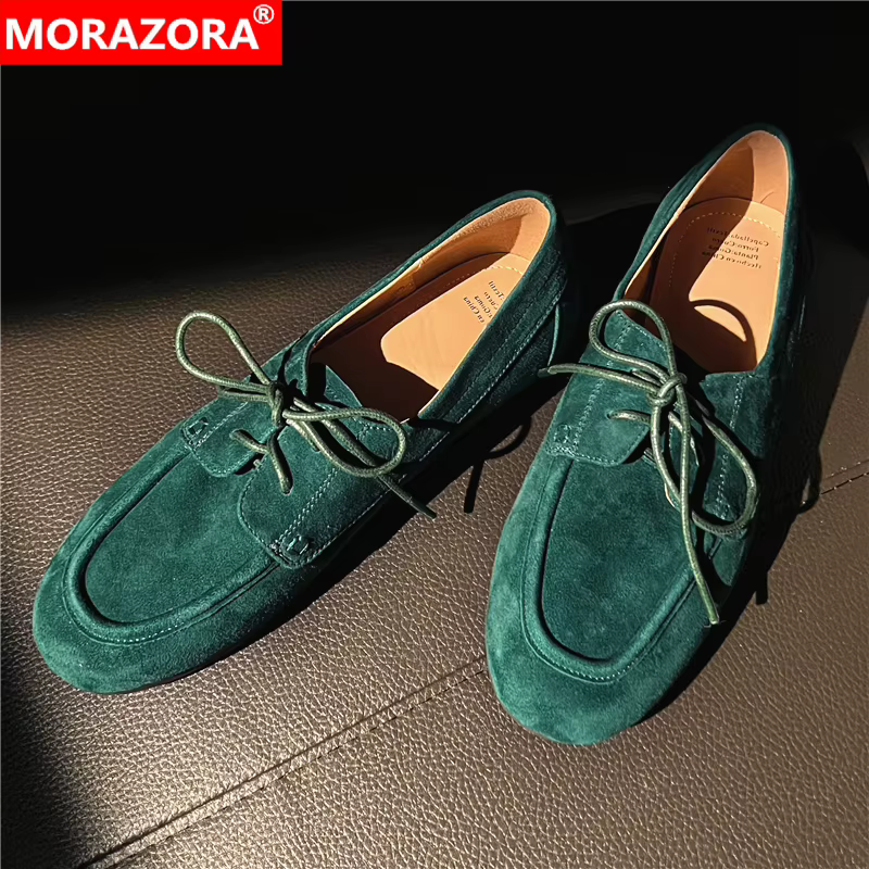 MORAZORA Ins nouveau cuir suédé de vache femmes mocassins à lacets printemps été chaussures plates p