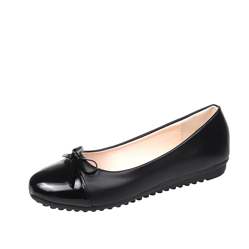 Ballerines à nœud bicolores noir et beige, chaussures plates élégantes en cuir verni à bout rond, fa